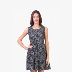 Black Coloured Printed Skater Dress